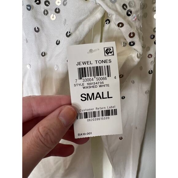 NWT International Concepts White Long Sleeve Sequenced Top Sz S - Picture 4 of 4